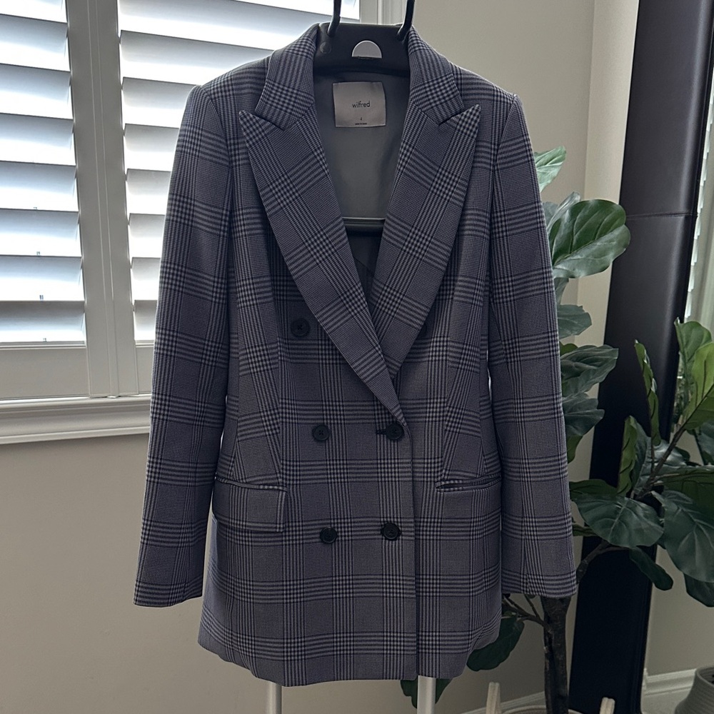 Wilfred Gray Plaid Double-Breasted Blazer
